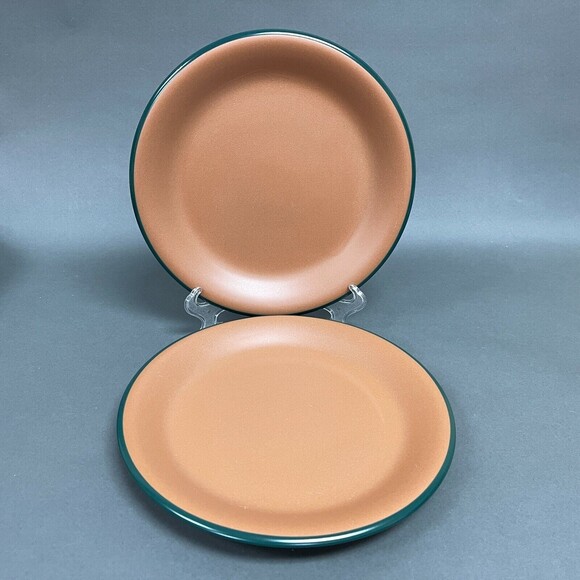 Vintage Brown Green Trim Dinner Plates Mexico? 10 5/8" Lot of 2 - Picture 1 of 4